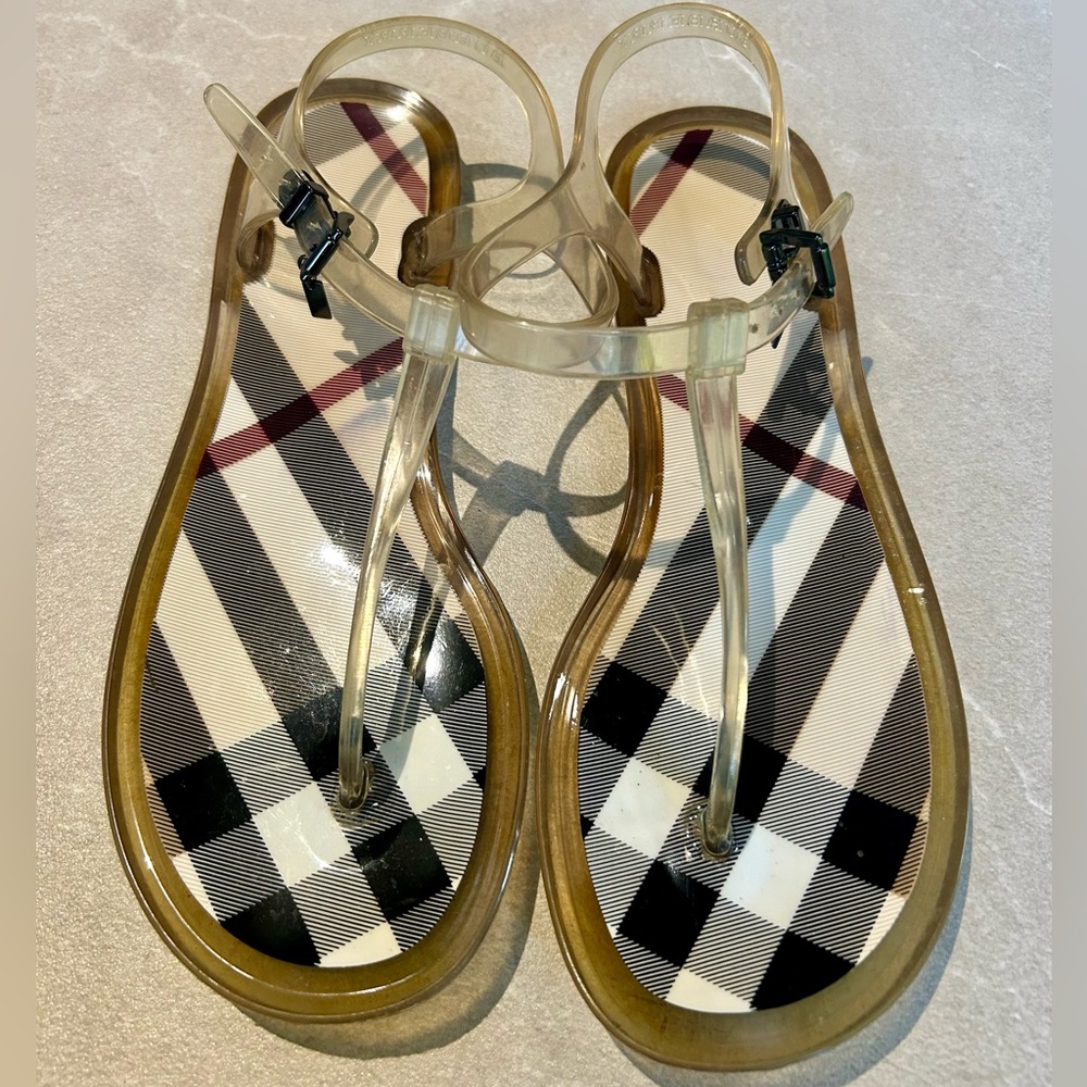 Burberry Jelly Plaid T Strap Sandals - Picture 2 of 4